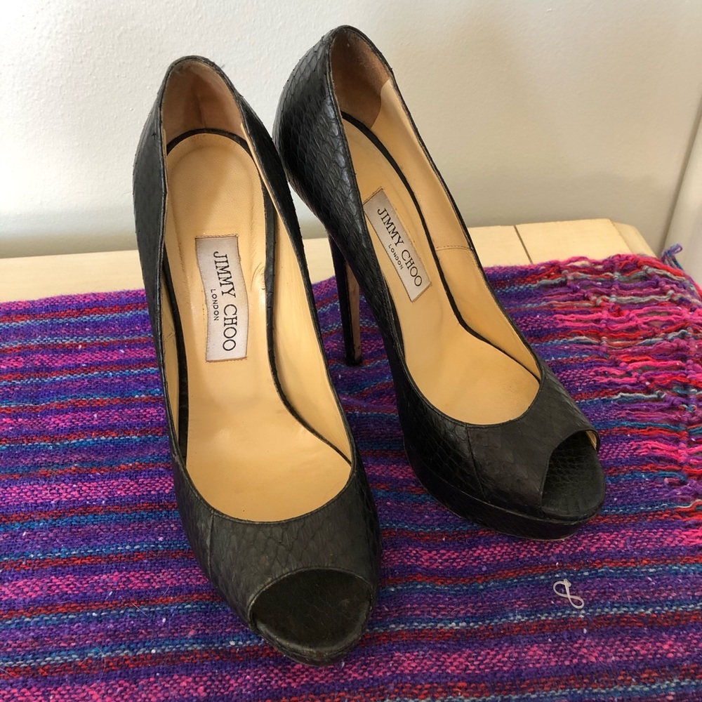 Jimmy Choo Snakeskin Heels- peep toe